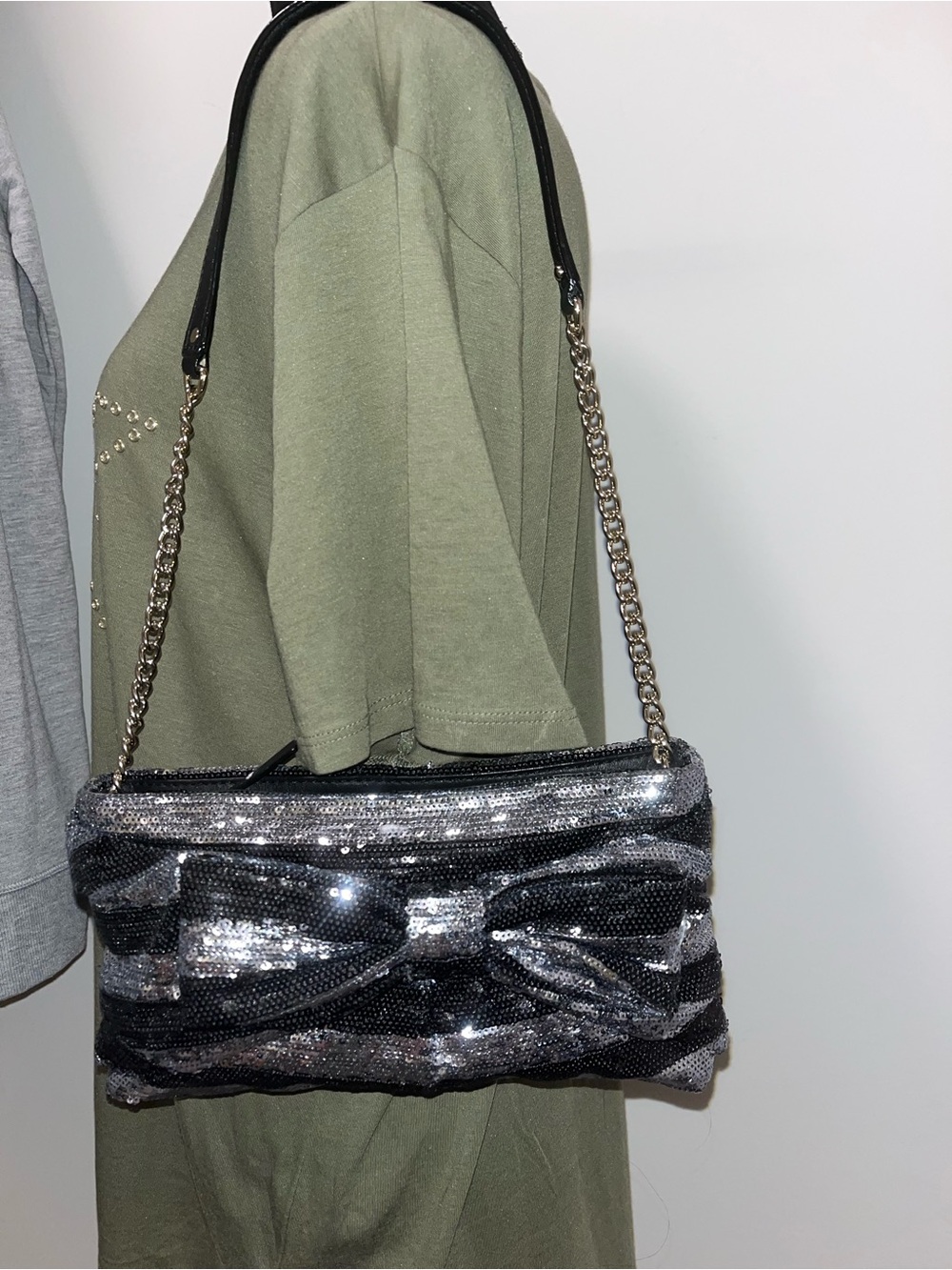 New Extra Rare Kate Spade Night Sky Sequin Bow Shoulder Bag - Black & Silver